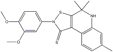 2-(3,4-dimethoxyphenyl)-4,4,7-trimethyl-4,5-dihydroisothiazolo[5,4-c]quinoline-1(2H)-thione Struktur