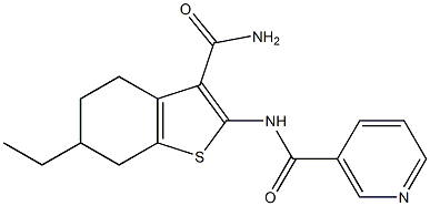 N-[3-(aminocarbonyl)-6-ethyl-4,5,6,7-tetrahydro-1-benzothien-2-yl]nicotinamide Struktur