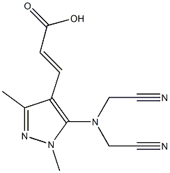 3-{5-[bis(cyanomethyl)amino]-1,3-dimethyl-1H-pyrazol-4-yl}prop-2-enoic acid Struktur