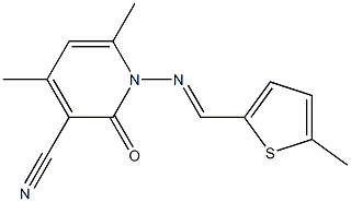 4,6-dimethyl-1-{[(E)-(5-methyl-2-thienyl)methylidene]amino}-2-oxo-1,2-dihydro-3-pyridinecarbonitrile Struktur