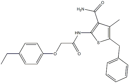 5-benzyl-2-{[2-(4-ethylphenoxy)acetyl]amino}-4-methyl-3-thiophenecarboxamide Struktur