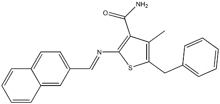 5-benzyl-4-methyl-2-{[(E)-2-naphthylmethylidene]amino}-3-thiophenecarboxamide Struktur