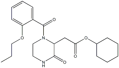 cyclohexyl 2-[3-oxo-1-(2-propoxybenzoyl)-2-piperazinyl]acetate Struktur