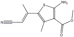 methyl 2-amino-5-[(E)-2-cyano-1-methylethenyl]-4-methyl-3-thiophenecarboxylate Struktur