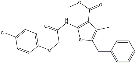 methyl 5-benzyl-2-{[2-(4-chlorophenoxy)acetyl]amino}-4-methyl-3-thiophenecarboxylate Struktur