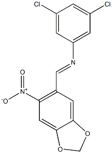 3,5-dichloro-N-[(E)-(6-nitro-1,3-benzodioxol-5-yl)methylidene]aniline Struktur