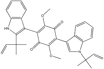 2-[1-(1,1-Dimethyl-2-propenyl)-1H-indol-3-yl]-5-[2-(1,1-dimethyl-2-propenyl)-1H-indol-3-yl]-3,6-dimethoxy-2,5-cyclohexadiene-1,4-dione Struktur