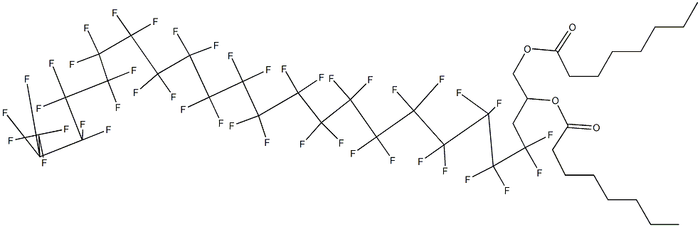 Dioctanoic acid 4,4,5,5,6,6,7,7,8,8,9,9,10,10,11,11,12,12,13,13,14,14,15,15,16,16,17,17,18,18,19,19,20,20,21,21,22,22,23,23,24,24,24-tritetracontafluoro-1,2-tetracosanediyl ester Struktur