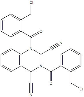 1,3-Di(2-chloromethylbenzoyl)-1,2,3,4-tetrahydroquinazoline-2,4-dicarbonitrile Struktur