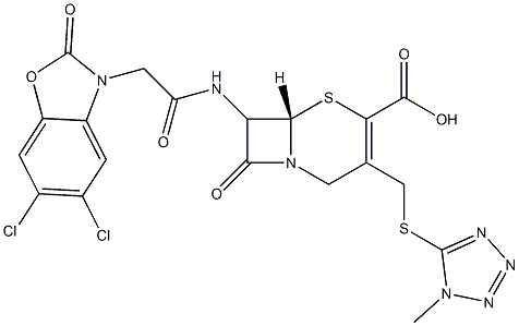 7-[[[(5,6-Dichloro-2,3-dihydro-2-oxobenzoxazol)-3-yl]acetyl]amino]-3-[[(1-methyl-1H-tetrazol-5-yl)thio]methyl]cepham-3-ene-4-carboxylic acid Struktur