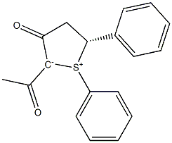 (5R)-2-Acetyl-5-(phenyl)-1-phenyl-3-oxo-2,3,4,5-tetrahydrothiophen-1-ium-2-ide Struktur