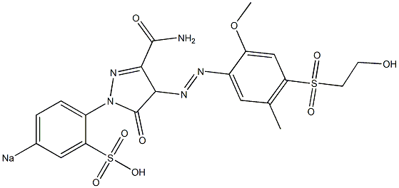 4-[4-(2-Hydroxyethylsulfonyl)-2-methoxy-5-methylphenylazo]-5-oxo-1-(p-sodiosulfophenyl)-2-pyrazoline-3-carboxamide Struktur