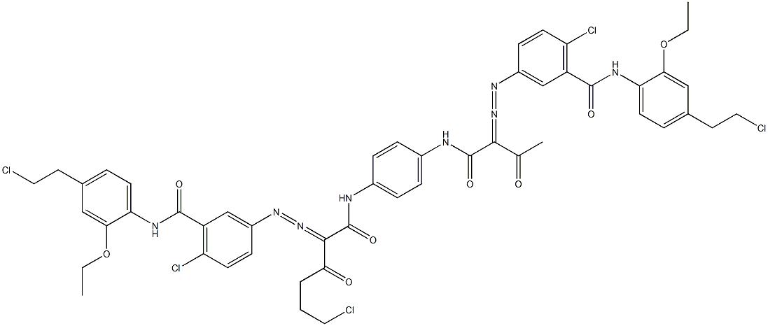 3,3'-[2-(2-Chloroethyl)-1,4-phenylenebis[iminocarbonyl(acetylmethylene)azo]]bis[N-[4-(2-chloroethyl)-2-ethoxyphenyl]-6-chlorobenzamide] Struktur