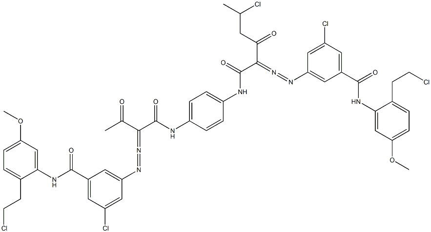 3,3'-[2-(1-Chloroethyl)-1,4-phenylenebis[iminocarbonyl(acetylmethylene)azo]]bis[N-[2-(2-chloroethyl)-5-methoxyphenyl]-5-chlorobenzamide] Struktur