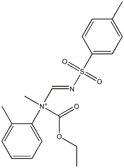 N-Ethoxycarbonyl-2,N-dimethyl-N-(4-methylphenylsulfonyliminomethyl)benzenaminium Struktur