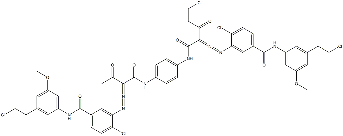 3,3'-[2-(Chloromethyl)-1,4-phenylenebis[iminocarbonyl(acetylmethylene)azo]]bis[N-[3-(2-chloroethyl)-5-methoxyphenyl]-4-chlorobenzamide] Struktur