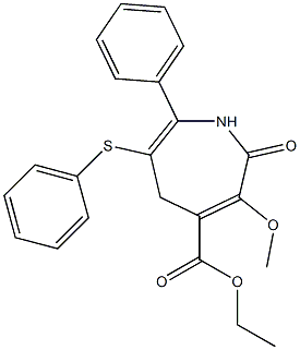 2,5-Dihydro-2-oxo-3-methoxy-6-(phenylthio)-7-phenyl-1H-azepine-4-carboxylic acid ethyl ester Struktur