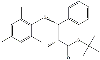 (1R,2S)-2-(2,4,6-Trimethylphenylthio)-1-methyl-2-phenylethane-1-thiocarboxylic acid S-tert-butyl ester Struktur