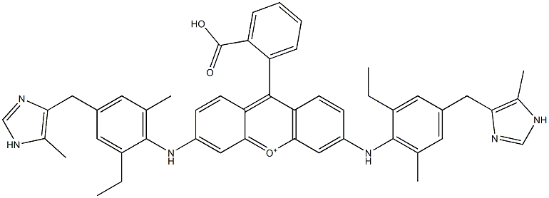 9-(2-Carboxyphenyl)-3,6-bis[[2-ethyl-6-methyl-4-[(5-methyl-1H-imidazol-4-yl)methyl]phenyl]amino]xanthylium Struktur