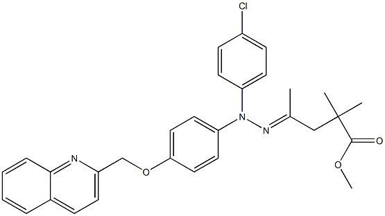 2,2-Dimethyl-4-[2-(4-chlorophenyl)-2-[4-[(quinoline-2-yl)methoxy]phenyl]hydrazono]pentanoic acid methyl ester Struktur