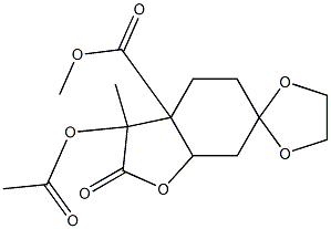 9-Acetyloxy-9-methyl-8-oxospiro[7-oxabicyclo[4.3.0]nonane-4,2'-[1,3]dioxolane]-1-carboxylic acid methyl ester Struktur