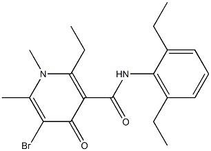 2-Ethyl-5-bromo-1,4-dihydro-1,6-dimethyl-N-(2,6-diethylphenyl)-4-oxopyridine-3-carboxamide Struktur