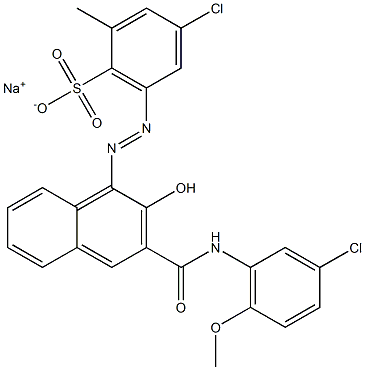 4-Chloro-2-methyl-6-[[3-[[(3-chloro-6-methoxyphenyl)amino]carbonyl]-2-hydroxy-1-naphtyl]azo]benzenesulfonic acid sodium salt Struktur