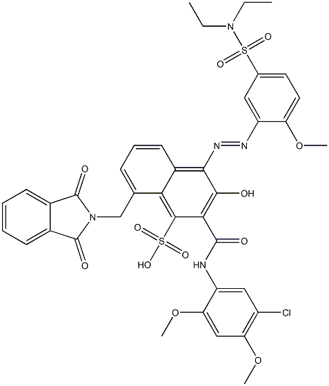 2-[(5-Chloro-2,4-dimethoxyphenyl)aminocarbonyl]-4-[5-[(diethylamino)sulfonyl]-2-methoxyphenylazo]-3-hydroxy-8-(phthalimidylmethyl)naphthalene-1-sulfonic acid Struktur