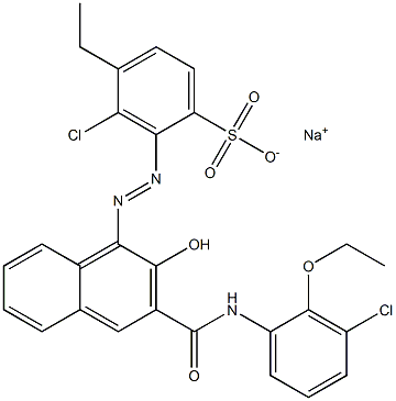 3-Chloro-4-ethyl-2-[[3-[[(3-chloro-2-ethoxyphenyl)amino]carbonyl]-2-hydroxy-1-naphtyl]azo]benzenesulfonic acid sodium salt Struktur