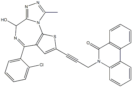 4-(2-Chlorophenyl)-6-hydroxy-9-methyl-2-[3-[(5,6-dihydro-6-oxophenanthridin)-5-yl]-1-propynyl]-6H-thieno[3,2-f][1,2,4]triazolo[4,3-a][1,4]diazepine Struktur