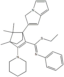 4,7,7-Trimethyl-3-piperidino-N-phenylbicyclo[2.2.1]hept-2-ene-2-carbimidothioic acid (2-pyrrolizinoethyl) ester Struktur