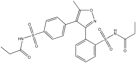 N-((4-(5-methyl-3-(2-(N-propionylsulfamoyl)phenyl)isoxazol-4-yl)phenyl)sulfonyl)propionamide Struktur