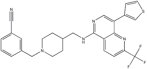 3-([4-(([8-(3-THIENYL)-2-(TRIFLUOROMETHYL)-1,6-NAPHTHYRIDIN-5-YL]AMINO)METHYL)PIPERIDIN-1-YL]METHYL)BENZONITRILE Struktur