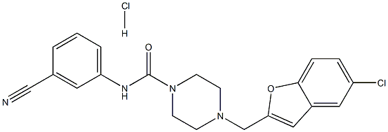 4-[(5-CHLORO-1-BENZOFURAN-2-YL)METHYL]-N-(3-CYANOPHENYL)PIPERAZINE-1-CARBOXAMIDE HYDROCHLORIDE Struktur