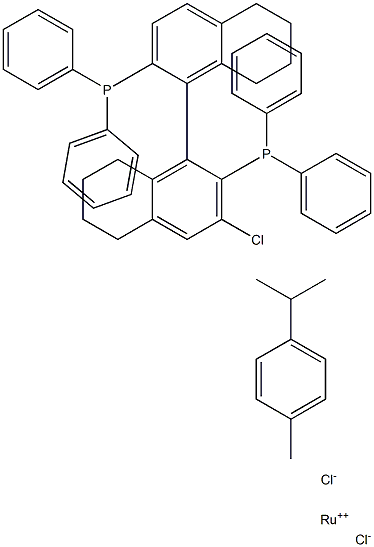 Chloro[(S)-(-)-2,2'-bis(diphenylphosphino)-5,5',6,6',7,7',8,8'-octahydro-1,1'-binaphthyl](p-cymene)ruthenium(II)chloride Struktur