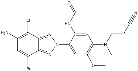 2-(2-(acetylamino)-4-(N-(2-cyanoethyl)ethylamino)-5-methoxyphenyl)-5-amino-7-bromo-4-chloro-2H-benzotriazole Struktur