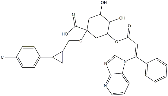 1-(2-(4-chlorophenyl)cyclopropylmethoxy)-3,4-dihydroxy-5-(3-imidazo(4,5-b)pyridin-1-yl-3-phenylacryloyloxy)cyclohexanecarboxylic acid Struktur