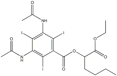 1-(ethoxycarbonyl)pentyl 3,5-bis(acetylamino)-2,4,6-triiodobenzoate Struktur