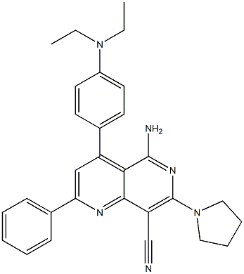 5-amino-4-(4-diethylaminophenyl)-2-phenyl-7-(pyrrolidin-1-yl)-1,6-naphthyridine-8-carbonitrile Struktur