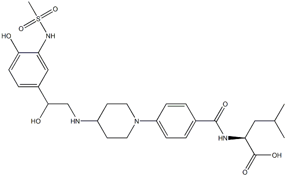 N-(4-(4-((2-hydroxy-2-(4-hydroxy-3-((methylsulfonyl)amino)phenyl)ethyl)amino)-1-piperidinyl)benzoyl)leucine Struktur