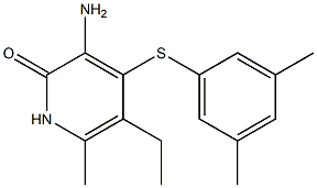 3-amino-5-ethyl-6-methyl-4-((3',5'-dimethylphenyl)thio)pyridin-2(1H)-one Struktur