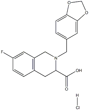 2-benzo[1,3]dioxol-5-ylmethyl-7-fluoro-1,2,3,4-tetrahydro-isoquinoline-3-carboxylic acid hydrochloride Struktur