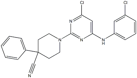 1-{4-CHLORO-6-[(3-CHLOROPHENYL)AMINO]PYRIMIDIN-2-YL}-4-PHENYLPIPERIDINE-4-CARBONITRILE Struktur