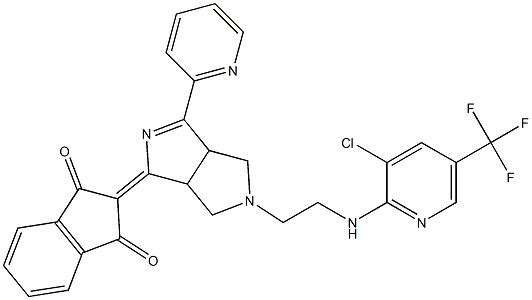 2-(2-{[3-chloro-5-(trifluoromethyl)-2-pyridinyl]amino}ethyl)-4-(1,3-dioxo-1,3-dihydro-2H-inden-2-yliden)-6-(2-pyridinyl)tetrahydropyrrolo[3,4-c]pyrrol Struktur