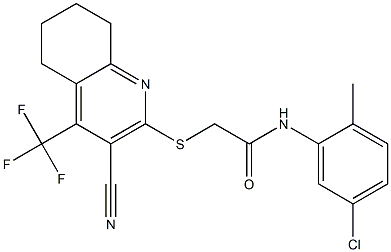 N-(5-chloro-2-methylphenyl)-2-{[3-cyano-4-(trifluoromethyl)-5,6,7,8-tetrahydro-2-quinolinyl]sulfanyl}acetamide Struktur