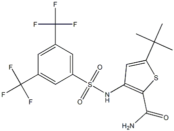 5-(tert-butyl)-3-({[3,5-di(trifluoromethyl)phenyl]sulfonyl}amino)thiophene- 2-carboxamide Struktur