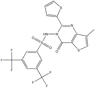 N1-[7-methyl-4-oxo-2-(2-thienyl)-3,4-dihydrothieno[3,2-d]pyrimidin-3-yl]-3, 5-di(trifluoromethyl)benzene-1-sulfonamide Struktur