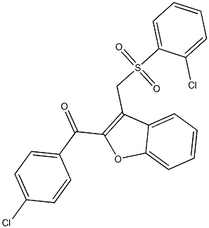 (4-chlorophenyl)(3-{[(2-chlorophenyl)sulfonyl]methyl}-1-benzofuran-2-yl)methanone Struktur