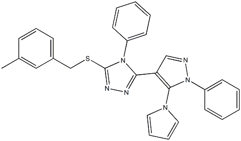 3-methylbenzyl 4-phenyl-5-[1-phenyl-5-(1H-pyrrol-1-yl)-1H-pyrazol-4-yl]-4H-1,2,4-triazol-3-yl sulfide Struktur