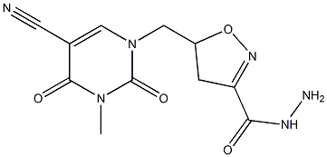 5-{[5-cyano-3-methyl-2,4-dioxo-3,4-dihydro-1(2H)-pyrimidinyl]methyl}-4,5-dihydro-3-isoxazolecarbohydrazide Struktur